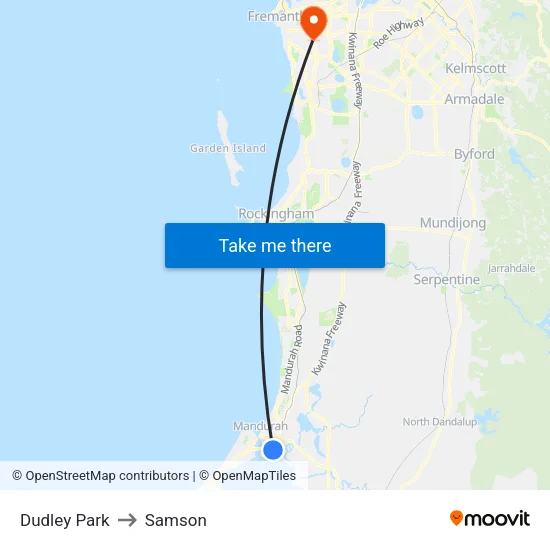 Dudley Park to Samson map