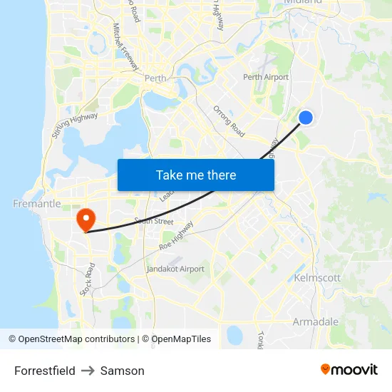 Forrestfield to Samson map