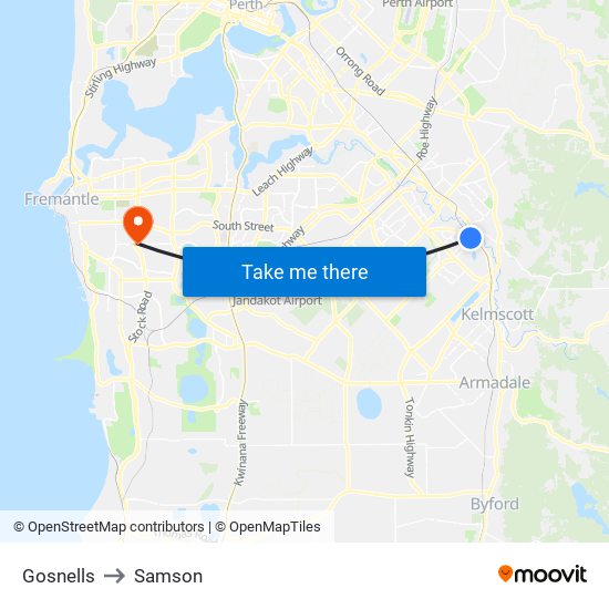 Gosnells to Samson map