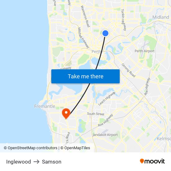 Inglewood to Samson map