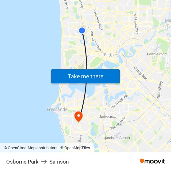 Osborne Park to Samson map