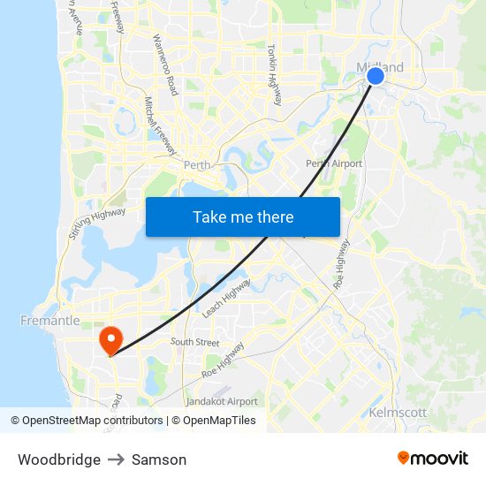 Woodbridge to Samson map