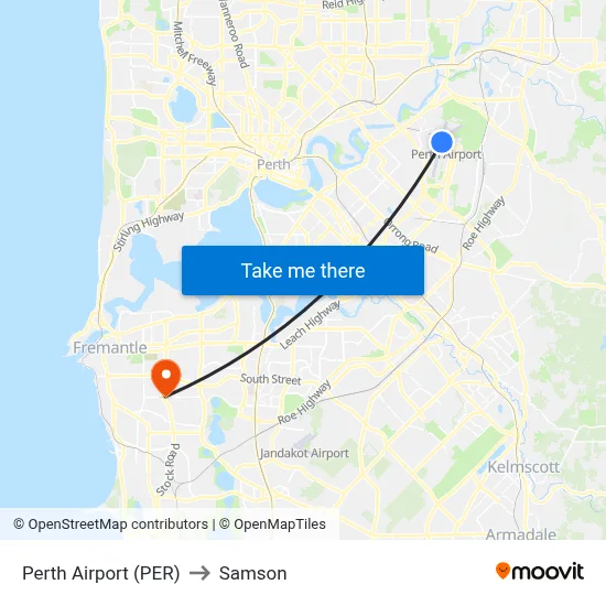 Perth Airport (PER) to Samson map