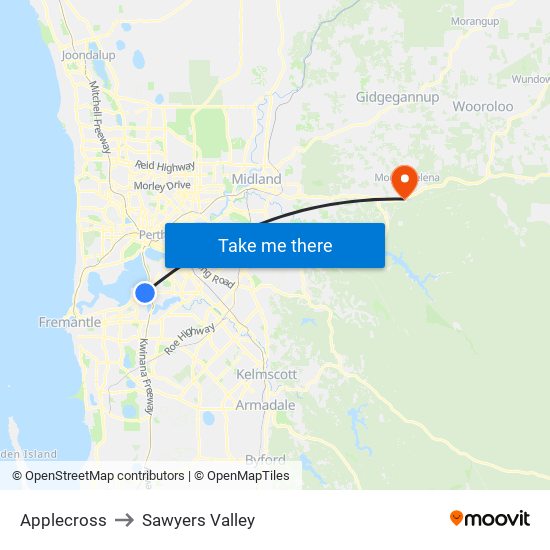 Applecross to Sawyers Valley map