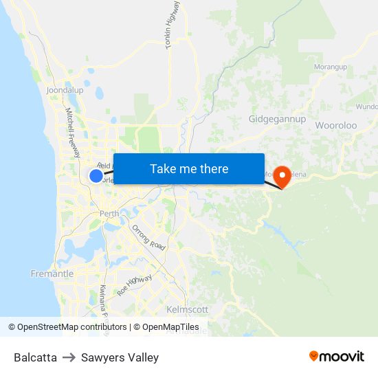 Balcatta to Sawyers Valley map