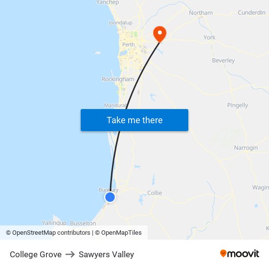College Grove to Sawyers Valley map