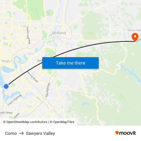 Como to Sawyers Valley map