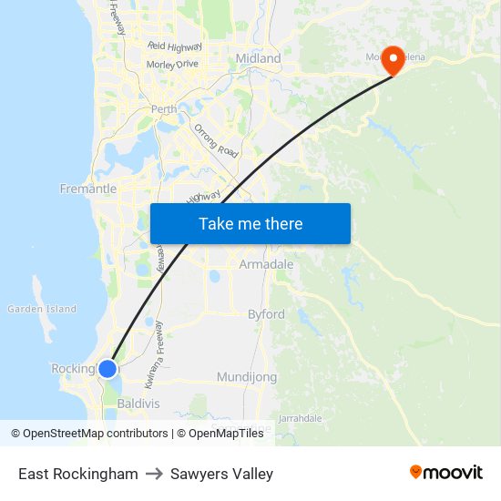 East Rockingham to Sawyers Valley map