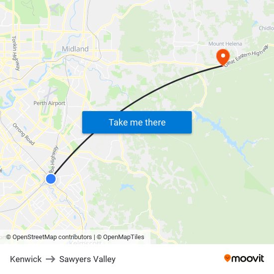 Kenwick to Sawyers Valley map