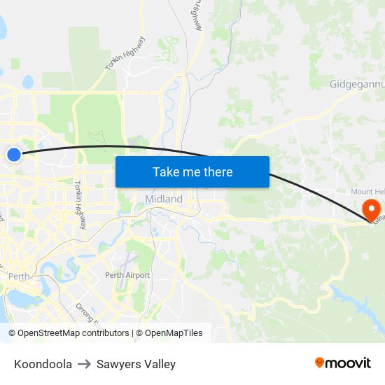 Koondoola to Sawyers Valley map