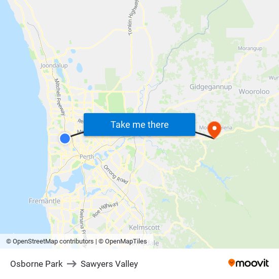 Osborne Park to Sawyers Valley map