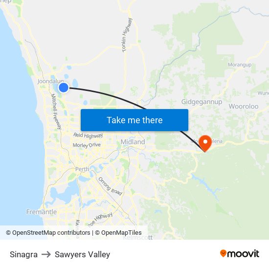 Sinagra to Sawyers Valley map