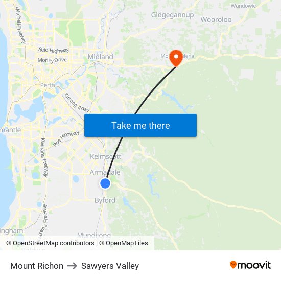 Mount Richon to Sawyers Valley map