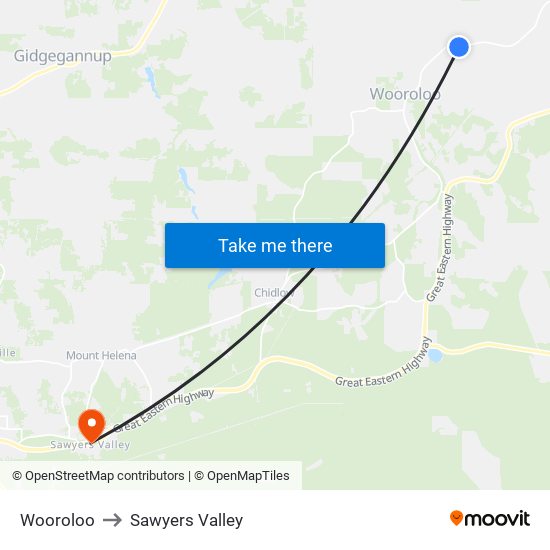 Wooroloo to Sawyers Valley map