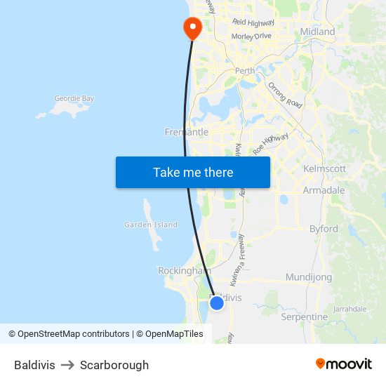 Baldivis to Scarborough map