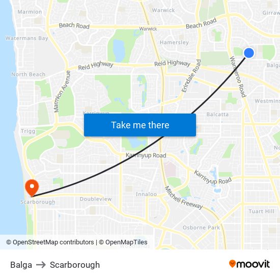 Balga to Scarborough map