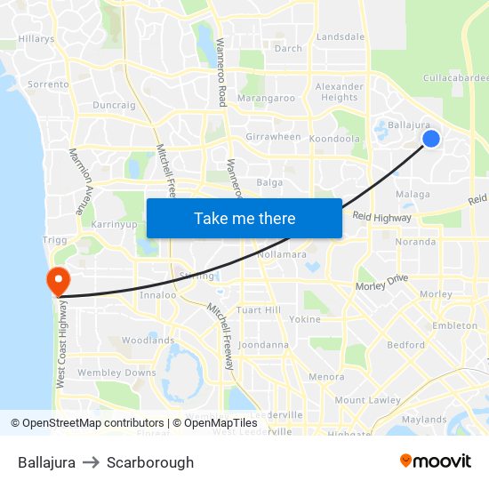 Ballajura to Scarborough map