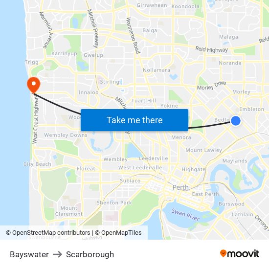 Bayswater to Scarborough map