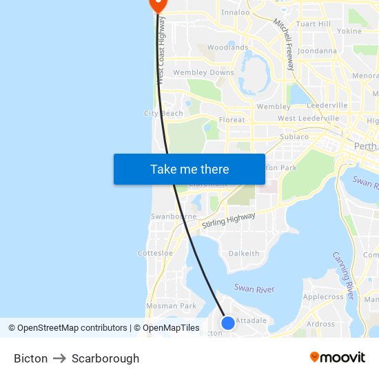 Bicton to Scarborough map