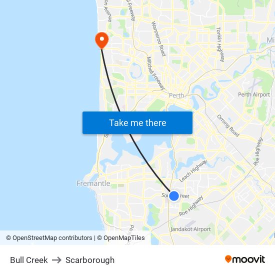 Bull Creek to Scarborough map