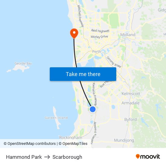 Hammond Park to Scarborough map