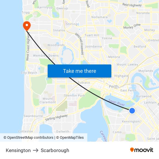 Kensington to Scarborough map