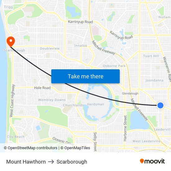 Mount Hawthorn to Scarborough map