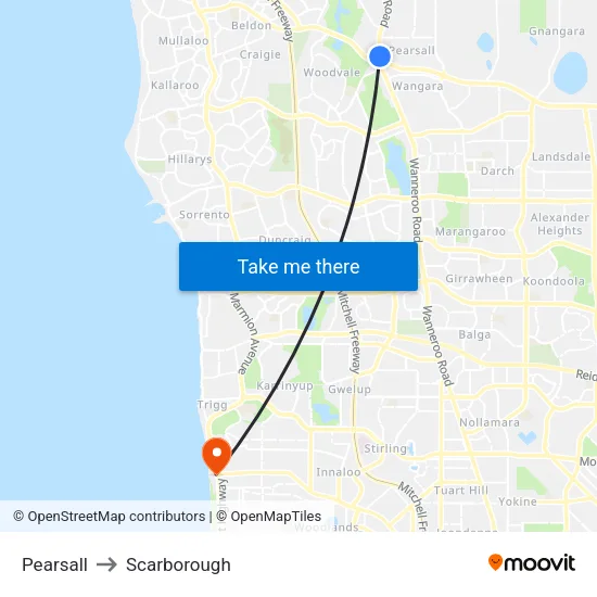 Pearsall to Scarborough map