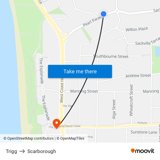 Trigg to Scarborough map