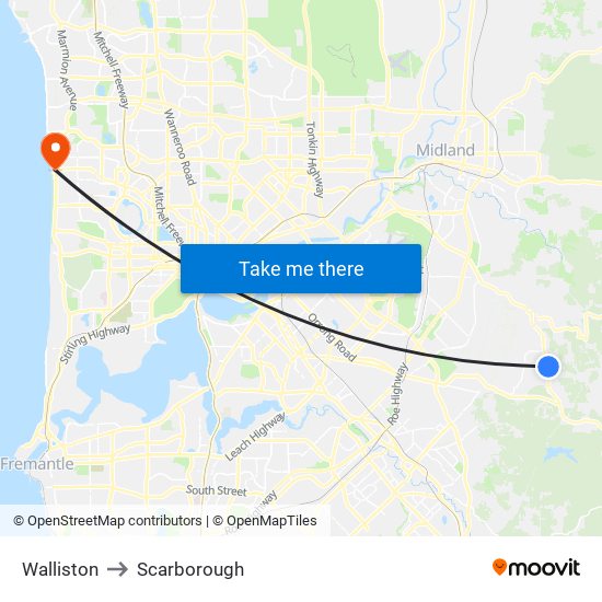 Walliston to Scarborough map