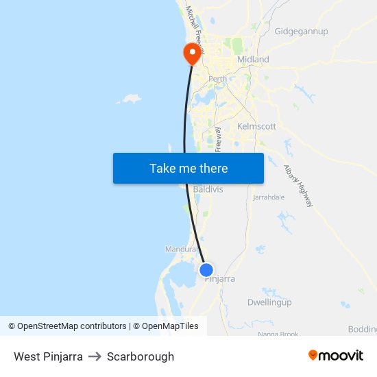 West Pinjarra to Scarborough map