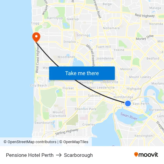 Pensione Hotel Perth to Scarborough map