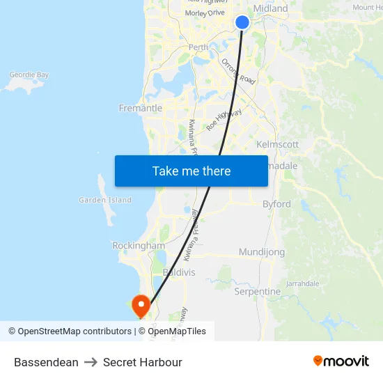 Bassendean to Secret Harbour map