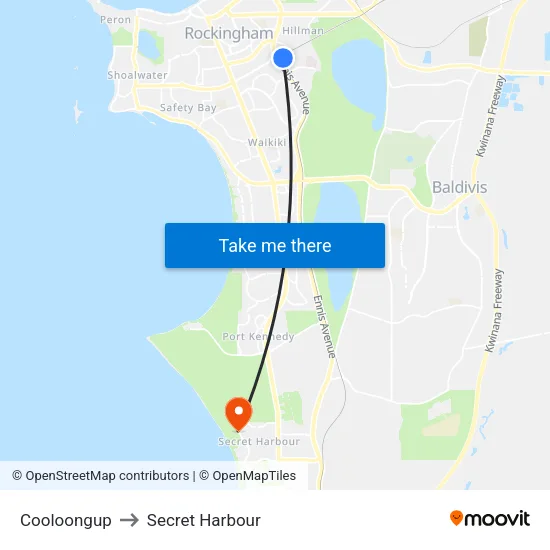 Cooloongup to Secret Harbour map