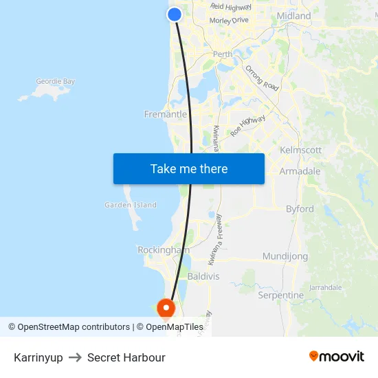 Karrinyup to Secret Harbour map