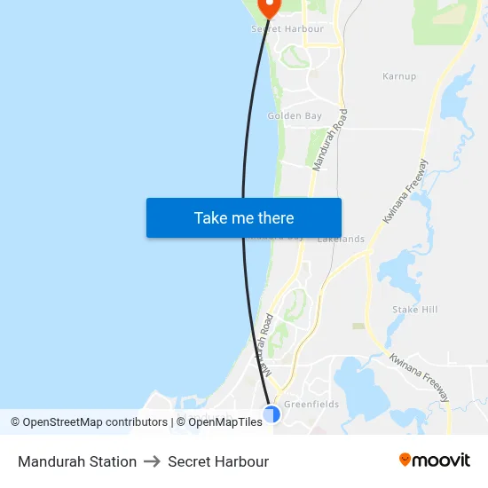 Mandurah Station to Secret Harbour map