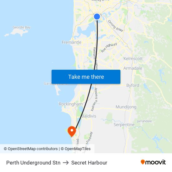 Perth Underground Stn to Secret Harbour map