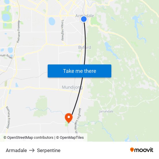 Armadale to Serpentine map