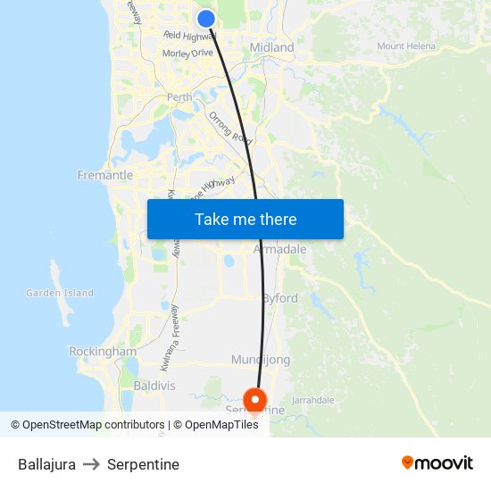 Ballajura to Serpentine map