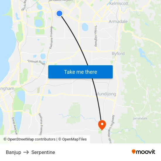 Banjup to Serpentine map