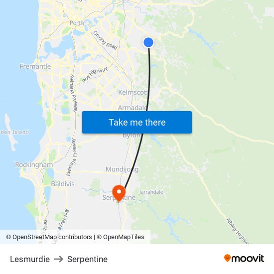 Lesmurdie to Serpentine map