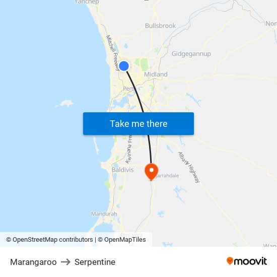 Marangaroo to Serpentine map