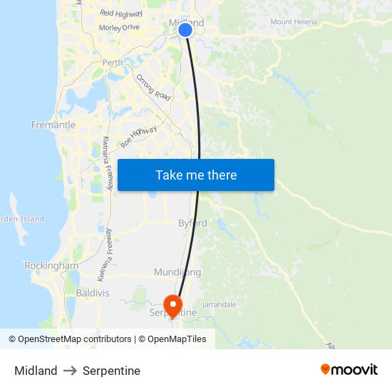 Midland to Serpentine map