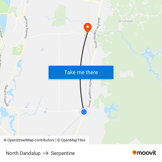 North Dandalup to Serpentine map