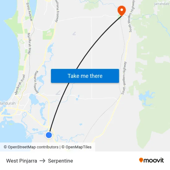 West Pinjarra to Serpentine map
