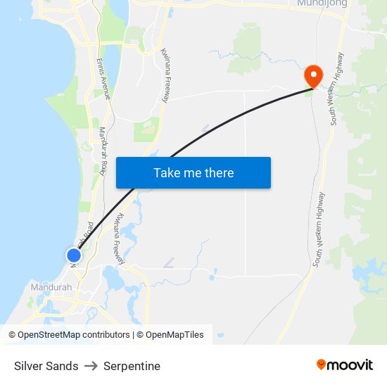 Silver Sands to Serpentine map