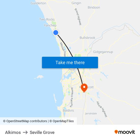 Alkimos to Seville Grove map