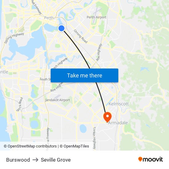 Burswood to Seville Grove map