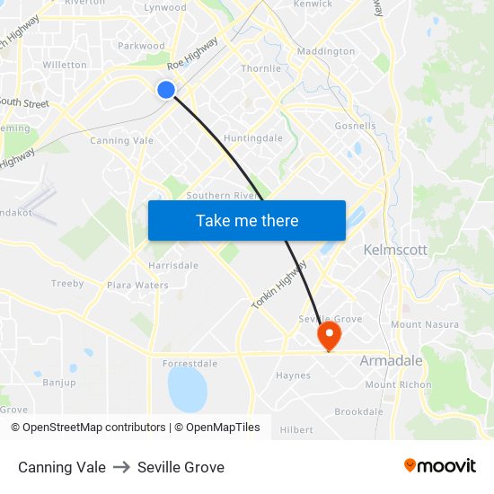 Canning Vale to Seville Grove map