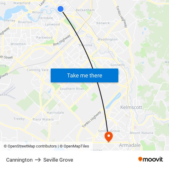 Cannington to Seville Grove map